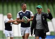 28 August 2015; Ireland's Rob Kearney and assistant coach Les Kiss during the captain's run. Ireland Rugby Squad Captain's Run, Aviva Stadium, Lansdowne Road, Dublin. Photo by Sportsfile