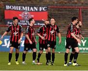 28 August 2015; Bohemians' Keith Buckley, third from right, celebrates with his team-mates after scoring his side's first goal. SSE Airtricity League Premier Division, Bohemians v Dundalk, Dalymount Park, Dublin. Picture credit: David Maher / SPORTSFILE