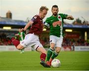 28 August 2015; David O'Leary, Galway United, in action against Liam Miller, Cork City. SSE Airtricity League Premier Division, Cork City v Galway United, Turners Cross, Cork. Picture credit: Piaras Ó Mídheach / SPORTSFILE
