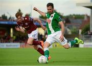 28 August 2015; Ross Gaynor, Cork City, in action against Gary Shanahan, Galway United. SSE Airtricity League Premier Division, Cork City v Galway United, Turners Cross, Cork. Picture credit: Piaras Ó Mídheach / SPORTSFILE
