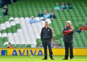 29 August 2015; Wales head coach Warren Gatland, right, with assistant coach Rob Howley, on the pitch before the game. Rugby World Cup Warm-Up Match, Ireland v Wales, Aviva Stadium, Lansdowne Road, Dublin. Picture credit: Brendan Moran / SPORTSFILE