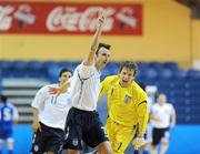 22 February 2009; Nicholas Colley, England, celebrates after scoring his side's first goal with team-mate Dean Thornton, right, and Hussein Isa. UEFA Futsal Championship 2010 Qualifying Tournament, Cyprus v England. National Basketball Arena, Tallaght, Dublin. Picture credit: Stephen McCarthy / SPORTSFILE