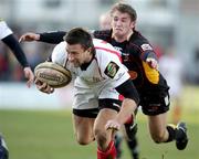 22 February 2009; Simon Danielli, Ulster Rugby, races away to score under the posts despite the efforts of Martyn Thomas, Newport Gwent Dragons. Magners League, Newport Gwent Dragons v Ulster Rugby, Rodney Parade, South Wales. Picture credit: Steve Pope / SPORTSFILE
