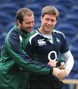 23 February 2009; Geordan Murphy, left, and out-half Ronan O'Gara during Ireland rugby squad training ahead of their RBS Six Nations match against England next weekend. Ireland Rugby Squad Training, RDS, Dublin. Picture credit: Brendan Moran / SPORTSFILE