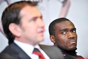 23 February 2009; Bohemians new signing Joseph Ndo, right, with Bohemians manager Pat Fenlon during a pre-season press conference. The Grand Hotel, Malahide, Co. Dublin. Picture credit: David Maher / SPORTSFILE