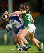29 August 2015; Sinéad Ryan, Waterford, in action against Mairéad Stenson, Leitrim. TG4 Ladies Football All-Ireland Intermediate Championship, Semi-Final, Leitrim v Waterford, Gaelic Grounds, Limerick. Picture credit: Piaras Ó Mídheach / SPORTSFILE