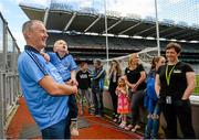 29 August 2015; Dublin great John O'Leary with his son Tom, aged four, in attendance at today's Bord Gáis Energy Legends Tour at Croke Park, where he relived some of most memorable moments from his playing career. All Bord Gáis Energy Legends Tours include a trip to the GAA Museum, which is home to many exclusive exhibits, including the official GAA Hall of Fame. For booking and ticket information about the GAA legends for this summer visit www.crokepark.ie/gaa-museum. Croke Park, Dublin. Photo by Sportsfile