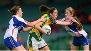29 August 2015; Áine Tighe, Leitrim, in action against Karen McGrath, left, and Emma Murray, Waterford. TG4 Ladies Football All-Ireland Intermediate Championship, Semi-Final, Leitrim v Waterford, Gaelic Grounds, Limerick. Picture credit: Piaras Ó Mídheach / SPORTSFILE