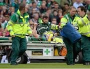 29 August 2015; Keith Earls, Ireland, signals a 'thumbs up' as he is stretchered from the pitch during the game. Rugby World Cup Warm-Up Match, Ireland v Wales, Aviva Stadium, Lansdowne Road, Dublin. Picture credit: Brendan Moran / SPORTSFILE