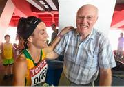 30 August 2015; Sinead Diver, from Belmullet, Co. Mayo, representing Australia, with her father Eddie following her 21st place finish in the Women's Marathon event. IAAF World Athletics Championships Beijing 2015 - Day 9, National Stadium, Beijing, China. Picture credit: Stephen McCarthy / SPORTSFILE