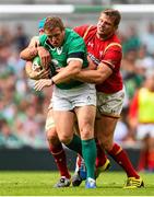 29 August 2015; Sean Cronin, Ireland, is tackled by Justin Tipuric, left, and Dan Biggar, Wales. Rugby World Cup Warm-Up Match, Ireland v Wales, Aviva Stadium, Lansdowne Road, Dublin. Picture credit: Ramsey Cardy / SPORTSFILE