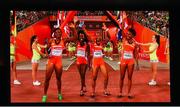 29 August 2015; The Trinidad & Tabogo Women's 4x100m team are introduced on the big screen ahead of their final. IAAF World Athletics Championships Beijing 2015 - Day 8, National Stadium, Beijing, China. Picture credit: Stephen McCarthy / SPORTSFILE