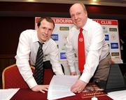 26 February 2009; Anto Kelly, Managing Director of Cab 2000, left, with Shelbourne Chairman Joe Casey during a Shelbourne Football Club Press Briefing and Sponsors Launch. Regency Hotel, Dublin. Picture credit: Matt Browne / SPORTSFILE