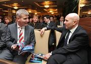 27 February 2009; Derry City manager Stephen Kenny, left, with Cork City manager Paul Doolin, at the launch of the 2009 League of Ireland season. Maldron Hotel, Tallaght, Co. Dublin. Picture credit: David Maher / SPORTSFILE