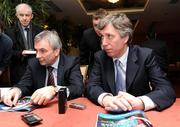 27 February 2009; David Taylor, UEFA General Secretary, left, with FAI chief executive John Delaney speaking at the launch of the 2009 League of Ireland season. Maldron Hotel, Tallaght, Co. Dublin. Picture credit: David Maher / SPORTSFILE *** Local Caption ***