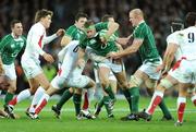 28 February 2009; Jamie Heaslip, Ireland, in action against, from left, Toby Flood, James Haskell, Steve Borthwick, hidden, and Harry Ellis, 9, England. RBS Six Nations Rugby Championship, Ireland v England, Croke Park, Dublin. Picture credit: Pat Murphy / SPORTSFILE