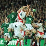 28 February 2009; Nick Easter, England, in action against Jamie Heaslip, left, and Paul O'Connell, Ireland. RBS Six Nations Rugby Championship, Ireland v England, Croke Park, Dublin. Picture credit: Pat Murphy / SPORTSFILE