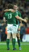 28 February 2009; Ireland's Brian O'Driscoll, 13, and Paddy Wallace celebrate at the final whistle. RBS Six Nations Rugby Championship, Ireland v England, Croke Park, Dublin. Picture credit: Pat Murphy / SPORTSFILE