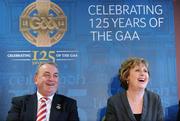 26 February 2009; President Mary McAleese with GAA President Nickey Brennan at the launch of the GAA Social Initiative Programme. The programme is a community project engaging older men who may, for one reason or another, participate little in local community life. It will help them to develop contact, friendships and support by inviting them to events in the local GAA club. Croke Park, Dublin. Picture credit: Brendan Moran / SPORTSFILE