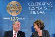 26 February 2009; President Mary McAleese with GAA President Nickey Brennan at the launch of the GAA Social Initiative Programme. The programme is a community project engaging older men who may, for one reason or another, participate little in local community life. It will help them to develop contact, friendships and support by inviting them to events in the local GAA club. Croke Park, Dublin. Picture credit: Brendan Moran / SPORTSFILE