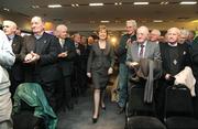 26 February 2009; President Mary McAleese receives a standing ovation as she arrives at the launch of the GAA Social Initiative Programme. The programme is a community project engaging older men who may, for one reason or another, participate little in local community life. It will help them to develop contact, friendships and support by inviting them to events in the local GAA club. Croke Park, Dublin. Picture credit: Brendan Moran / SPORTSFILE