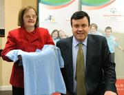 26 February 2009; Minister for Finance Brian Lenihan, TD, with athlete Margaret Murphy at a Special Olympics club launch. St Brigids Community Centre, Blanchardstown, Co. Dublin. Picture credit: Matt Browne / SPORTSFILE