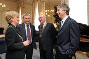 27 February 2009; The Lord Mayor of Dublin, Cllr. Eibhlin Byrne meets UEFA General Secretary David Taylor, FAI President David Blood and FAI Chief Executive Officer John Delaney at the viewing of a model of the new Aviva Stadium, which will host the 2011 UEFA Europa League Final. The Mansion House, Dublin. Picture credit: Ray McManus / SPORTSFILE