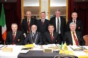 28 February 2009; Front row, Martin McAviney, Ulster Council tresurer, Pat O'Malley, mayor, Ballyshannon, Tom Daly, Ulster Council President, Aogan Farrell, Ulster Council Vice President, back row, Danny Murphy, Provincial Director, Ulster GAA, Terence McShea, Ballyshannon GAA chairman, John Gormley, outgoing president, Provincial Council of Britain, and Michael Hasson, Ulster Council PRO, at the Ulster Council GAA convention. Ulster Council GAA convention, Dorrians Imperial Hotel, Ballyshannon, Co. Donegal. Picture credit: Oliver McVeigh / SPORTSFILE  *** Local Caption ***
