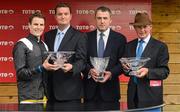 30 August 2015; Pictured from left, Jockey Fran Berry,  Pat Brennan, Sales Manager for Tote Ireland, Mark Wallace, trainer representative, and Frank Barry, race manager, with their trophies after winning the Tote Irish Cambridgeshire on Hint Of A Tint. Curragh Racecourse, Curragh, Co. Kildare. Picture credit: Cody Glenn / SPORTSFILE