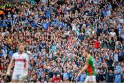 30 August 2015; Dublin supporters, in the Hogan Stand, celebrate after Kevin McManamon had scored a goal. GAA Football All-Ireland Senior Championship, Semi-Final, Dublin v Mayo, Croke Park, Dublin. Picture credit: Ray McManus / SPORTSFILE