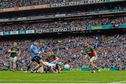 30 August 2015;  Kevin McManamon, 2nd from left, Dublin, scores his side's second goal of the game. GAA Football All-Ireland Senior Championship, Semi-Final, Dublin v Mayo, Croke Park, Dublin. Picture credit: Brendan Moran / SPORTSFILE