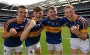 30 August 2015; Tipperary players, from left, Tommy Nolan, Emmett Moloney, Alan Tynan, and Brian McGrath, celebrate after the game. Electric Ireland GAA Football All-Ireland Minor Championship, Semi-Final, Kildare v Tipperary, Croke Park, Dublin. Photo by Sportsfile