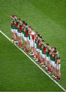 30 August 2015; The Mayo team stand together for the national anthem. GAA Football All-Ireland Senior Championship, Semi-Final, Dublin v Mayo, Croke Park, Dublin. Picture credit: Dáire Brennan / SPORTSFILE