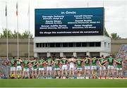 30 August 2015; The Mayo team stand for a minute's silence before the start of the game. GAA Football All-Ireland Senior Championship, Semi-Final, Dublin v Mayo, Croke Park, Dublin. Photo by Sportsfile