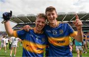 30 August 2015; Tipperary players Liam Fahy, left, and Morgan Irwin, celebrate after the game. Electric Ireland GAA Football All-Ireland Minor Championship, Semi-Final, Kildare v Tipperary, Croke Park, Dublin. Photo by Sportsfile
