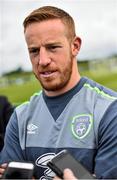 31 August 2015; Adam Rooney, Republic of Ireland,  during a pitchside update. Republic of Ireland pitchside update, Abbotstown, Co. Dublin. Picture credit: David Maher / SPORTSFILE