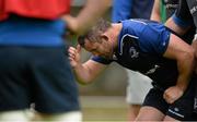 31 August 2015; Leinster's Aaron Dundon prepares to scrum down during squad training. Leinster Rugby Squad Training. Rosemount, UCD, Dublin. Picture credit: Brendan Moran / SPORTSFILE