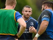 31 August 2015; Leinster's Aaron Dundon speaks to his team-mates during squad training. Leinster Rugby Squad Training. Rosemount, UCD, Dublin. Picture credit: Brendan Moran / SPORTSFILE