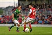 31 August 2015; Mark O'Sullivan, Cork City, in action against Lee Desmond, St Patrick's Athletic. SSE Airtricity League Premier Division, Cork City v St Patrick's Athletic, Turner's Cross, Cork. Picture credit: Diarmuid Greene / SPORTSFILE