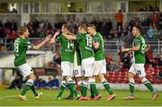 31 August 2015; Kevin O'Connor, Cork City, no.14, celebrates with team-mates after scoring his side's second goal. SSE Airtricity League Premier Division, Cork City v St Patrick's Athletic, Turner's Cross, Cork. Picture credit: Diarmuid Greene / SPORTSFILE