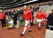 28 February 2009; England captain Steve Borthwick leads his side out before the game. RBS Six Nations Rugby Championship, Ireland v England, Croke Park, Dublin. Picture credit: Brendan Moran / SPORTSFILE