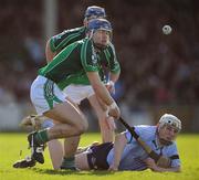 1 March 2009; Liam Rushe, Dublin, in action against Stephen Lucey, left, and Mark O'Riordan, Limerick. Allianz GAA National Hurling League, Division 1, Round 3, Limerick v Dublin, Gaelic Grounds, Limerick. Picture credit: Brian Lawless / SPORTSFILE