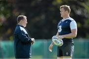 1 September 2015; Ireland's Jamie Heaslip, right, in conversation with skills & kicking coach Richie Murphy during squad training. Ireland Rugby Squad Training, Carton House, Maynooth, Co Kildare. Picture credit: Brendan Moran / SPORTSFILE