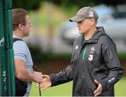 1 September 2015; Ireland head coach Joe Schmidt, right, talks to Sean Cronin before squad training. Ireland Rugby Squad Training, Carton House, Maynooth, Co. Kildare. Picture credit: Seb Daly / SPORTSFILE