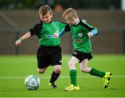 1 September 2015; Participants in action during the FAI Golden Camp, a summer camp run by the FAI for season ticket holders who participated in the Sports World Summer Soccer Schools Programme. Abbotstown, Co. Dublin. Picture credit: Sam Barnes / SPORTSFILE