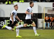 1 September 2015; Ronan Finn, right, Dundalk, celebrates after scoring his side's first goal with team-mate John Mountney. SSE Airtricity League Premier Division, Dundalk v Shamrock Rovers, Oriel Park, Dundalk, Co. Louth. Picture credit: David Maher / SPORTSFILE