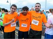 1 September 2015; The Grant Thornton Corporate 5k Team Challenge, Docklands Dublin is now in its fourth year. The flagship race rounds off the successful three-race series of 2015 with the first two races taking place at the National Sports Campus, Fingal and in Cork City. Pictured are Mark, Rahul and Jack of Team Corvil, after finishing the race. Docklands, Dublin. Picture credit: Seb Daly / SPORTSFILE