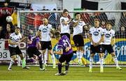 1 September 2015; The  Dundalk wall from left, Brian Gartland, Stephen O'Donnell, Ronan Finn, Richie Towell, John Mountney and Sean Gannon, watch a free kick from Mikey Drennan, Shamrock Rovers. SSE Airtricity League Premier Division, Dundalk v Shamrock Rovers, Oriel Park, Dundalk, Co. Louth. Picture credit: David Maher / SPORTSFILE