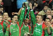 14 February 2009; St Michael's Foilmore players, from left, Padraig King, Kieran Granfield, Mark O'Sullivan, Roger Harty and Bernard Kelly celebrate with the cup. AIB All-Ireland Intermediate Club Football Championship Final, St Michael's, Galway, v St Michael's Foilmore, Kerry. Croke Park, Dublin. Picture credit: Stephen McCarthy / SPORTSFILE