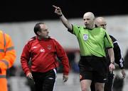 6 March 2009; Dundalk manager Sean Connor is sent to the stands by referee Dave McKeon during the game. League of Ireland Premier Division, Dundalk v Bohemians, Oriel Park, Dundalk, Co. Louth. Photo by Sportsfile